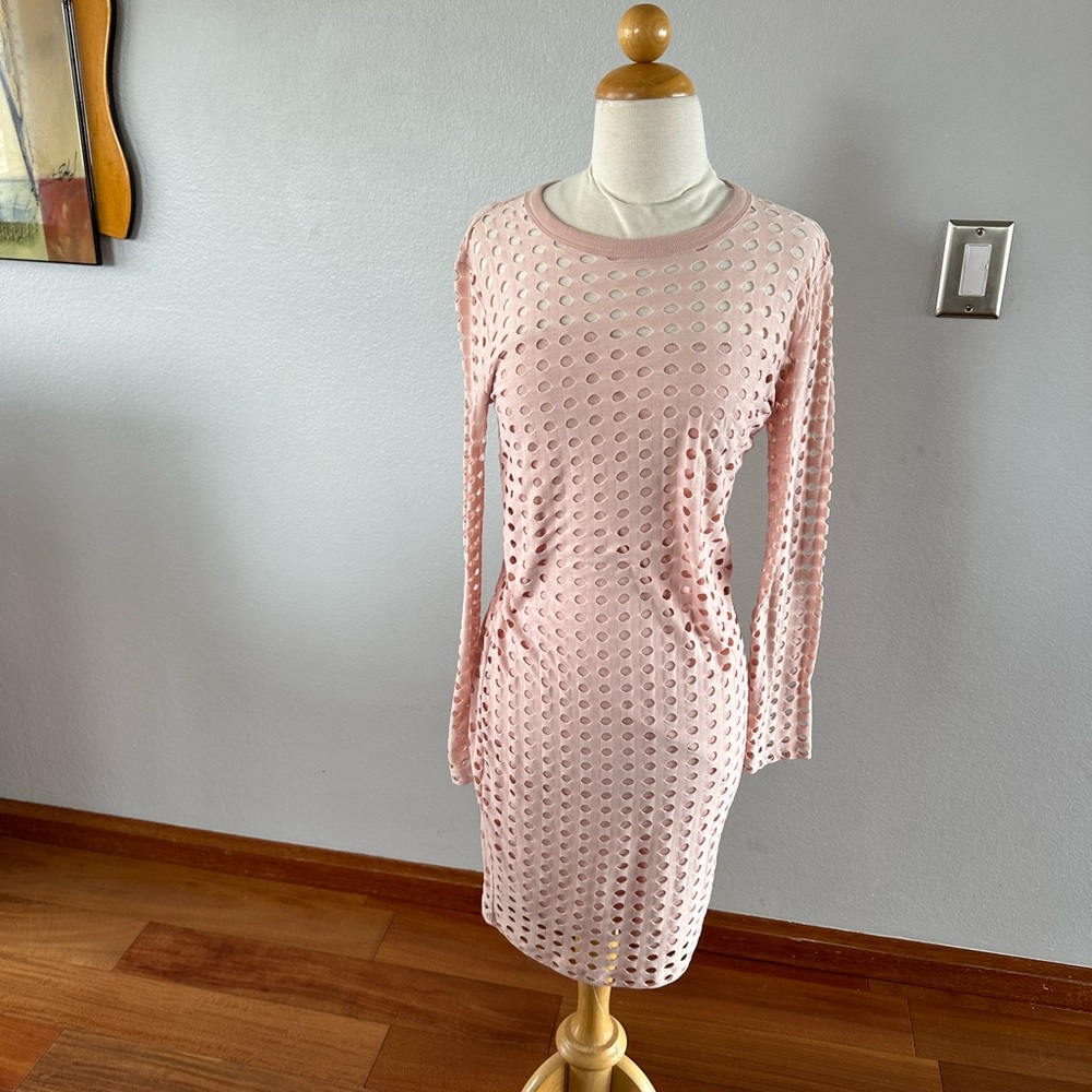 T BY ALEXANDER WANG Cut-out Jersey Dress Size M Blush Pink Body-con Long Sleeve